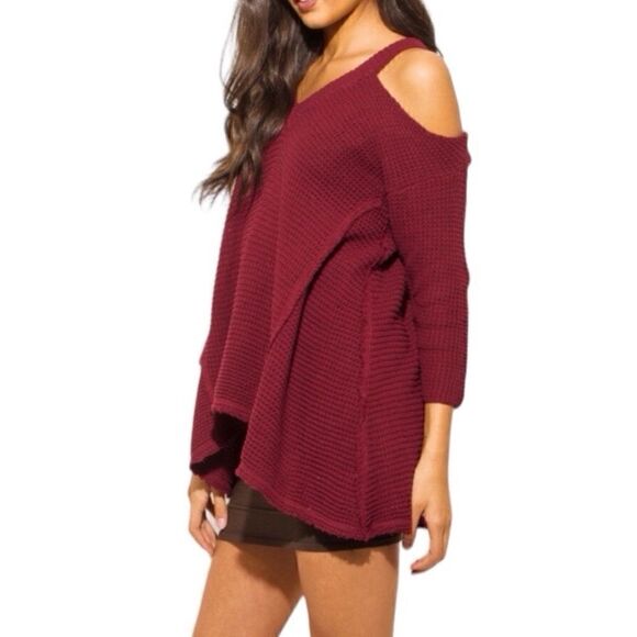 Blu Pepper maroon cold shoulder top/dress | size S - Picture 2 of 8